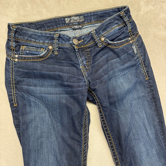 Silver Jeans Women 29 Camden Rose Bell Bottom Flare Whiskered Dark Denim ALTERED - Picture 1 of 16